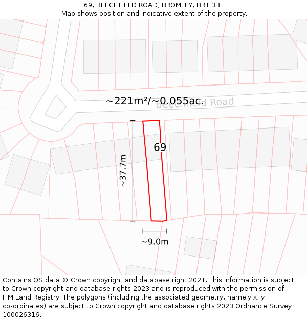 69, BEECHFIELD ROAD, BROMLEY, BR1 3BT: Plot and title map