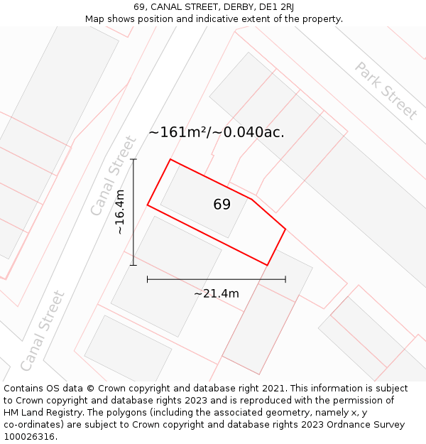 69, CANAL STREET, DERBY, DE1 2RJ: Plot and title map