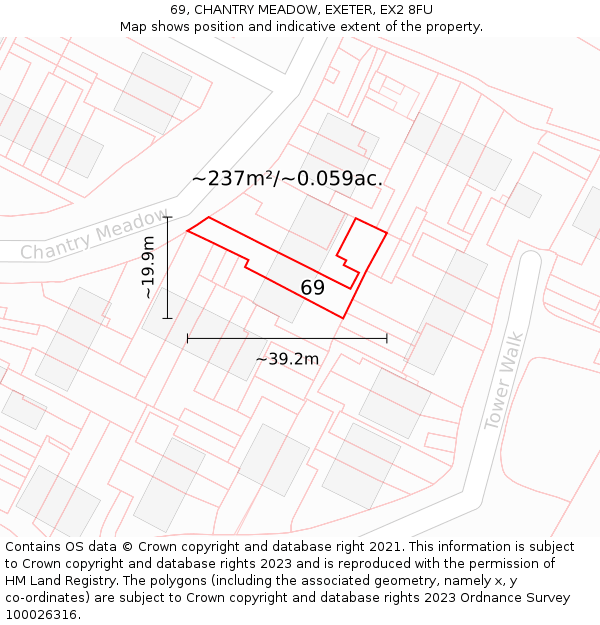 69, CHANTRY MEADOW, EXETER, EX2 8FU: Plot and title map