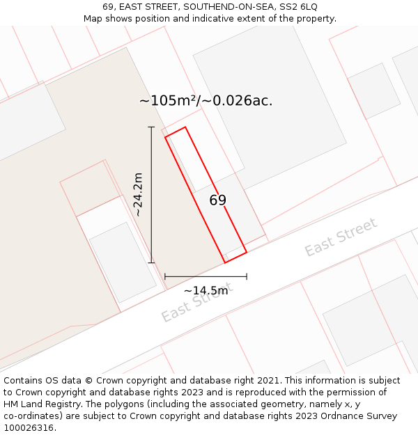 69, EAST STREET, SOUTHEND-ON-SEA, SS2 6LQ: Plot and title map