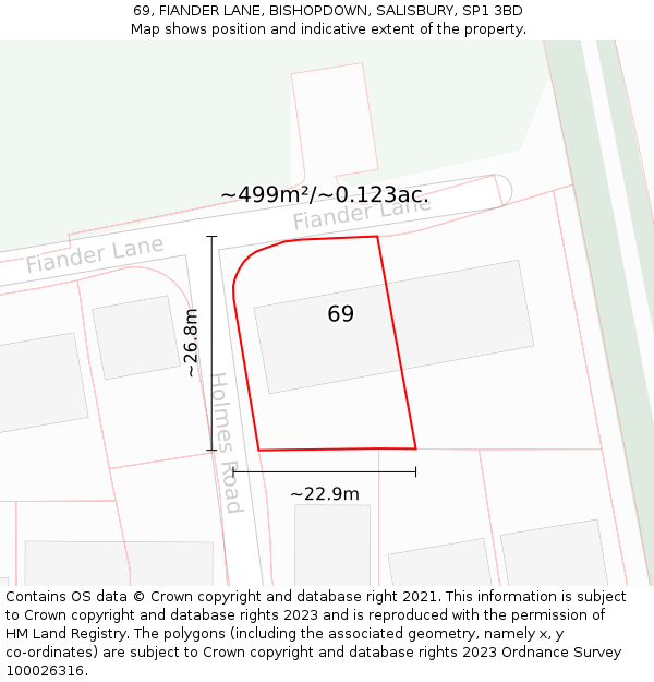 69, FIANDER LANE, BISHOPDOWN, SALISBURY, SP1 3BD: Plot and title map