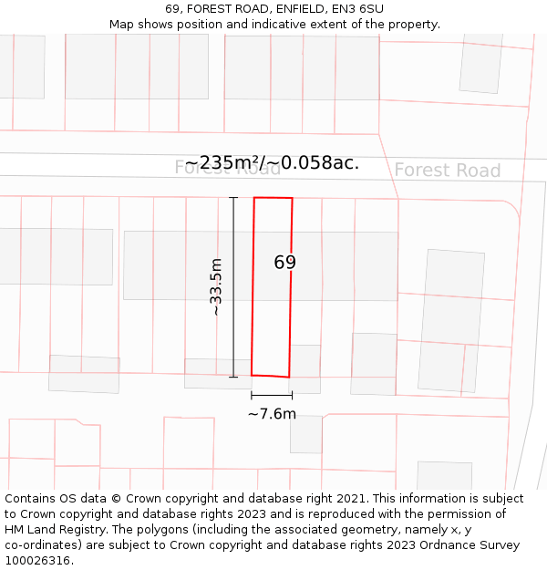 69, FOREST ROAD, ENFIELD, EN3 6SU: Plot and title map