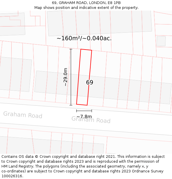 69, GRAHAM ROAD, LONDON, E8 1PB: Plot and title map