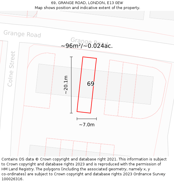 69, GRANGE ROAD, LONDON, E13 0EW: Plot and title map