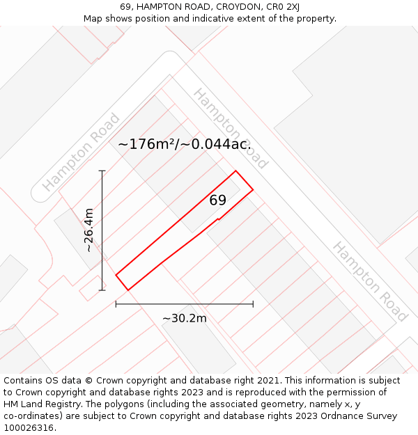 69, HAMPTON ROAD, CROYDON, CR0 2XJ: Plot and title map