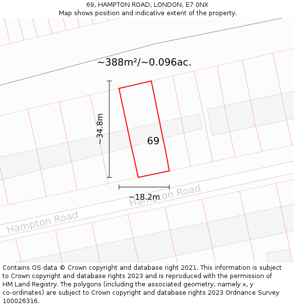 69, HAMPTON ROAD, LONDON, E7 0NX: Plot and title map