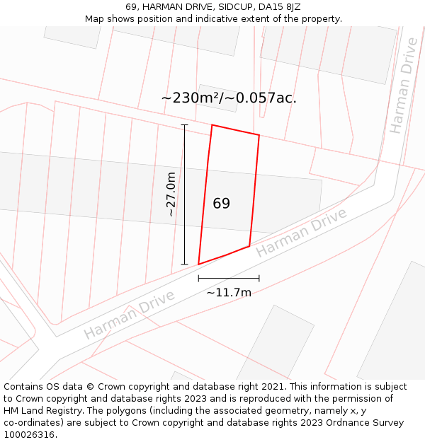 69, HARMAN DRIVE, SIDCUP, DA15 8JZ: Plot and title map