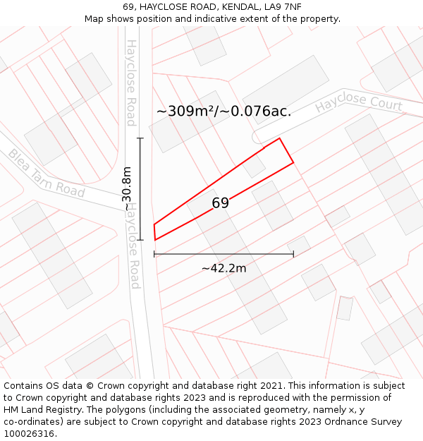 69, HAYCLOSE ROAD, KENDAL, LA9 7NF: Plot and title map