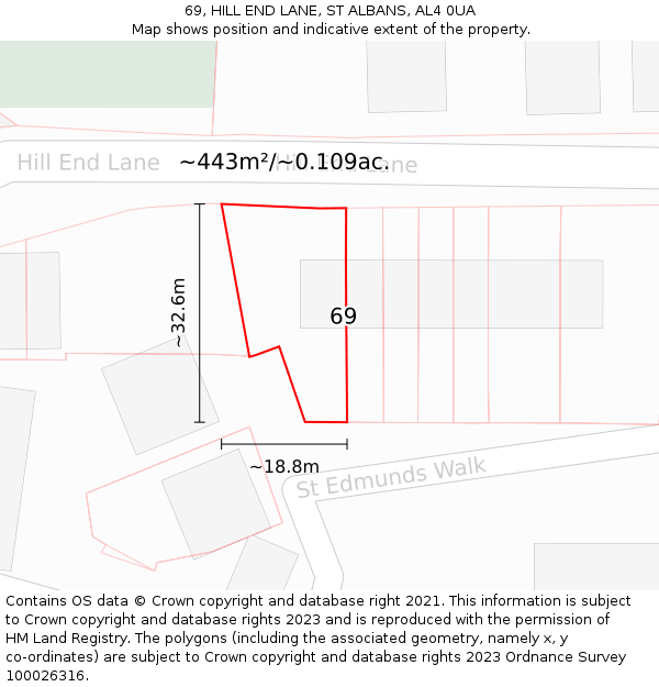 69, HILL END LANE, ST ALBANS, AL4 0UA: Plot and title map