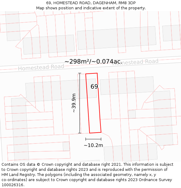 69, HOMESTEAD ROAD, DAGENHAM, RM8 3DP: Plot and title map