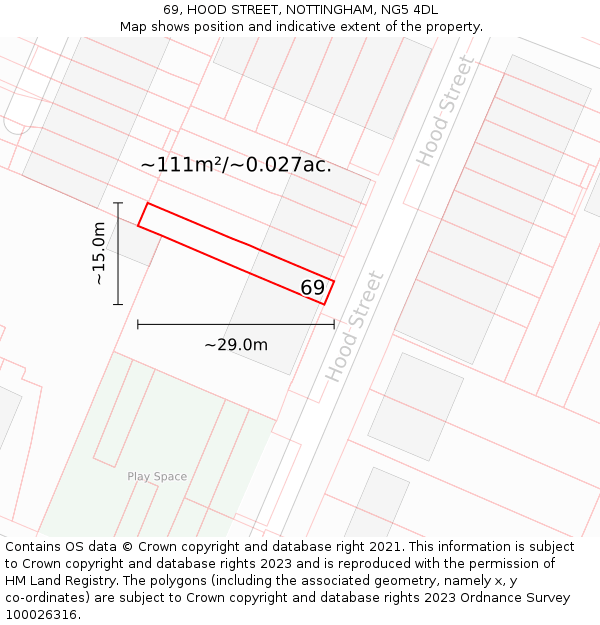 69, HOOD STREET, NOTTINGHAM, NG5 4DL: Plot and title map
