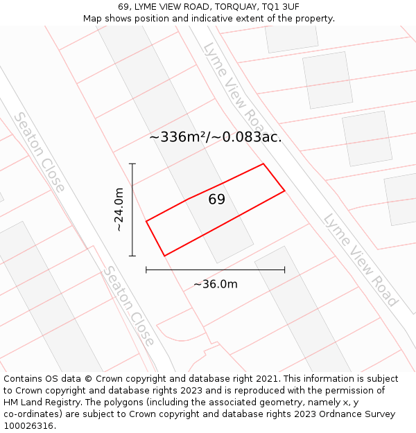 69, LYME VIEW ROAD, TORQUAY, TQ1 3UF: Plot and title map