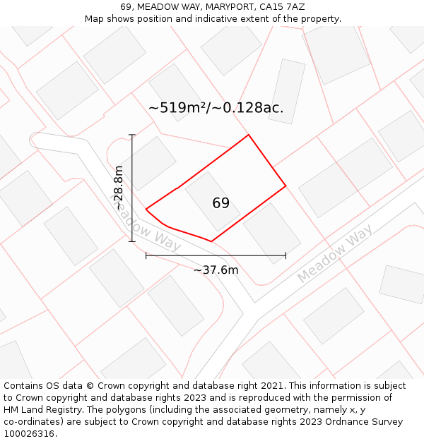 69, MEADOW WAY, MARYPORT, CA15 7AZ: Plot and title map