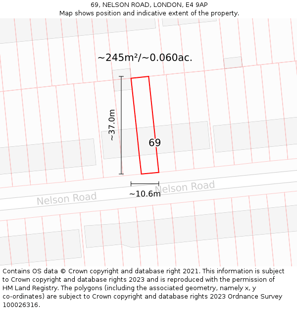 69, NELSON ROAD, LONDON, E4 9AP: Plot and title map