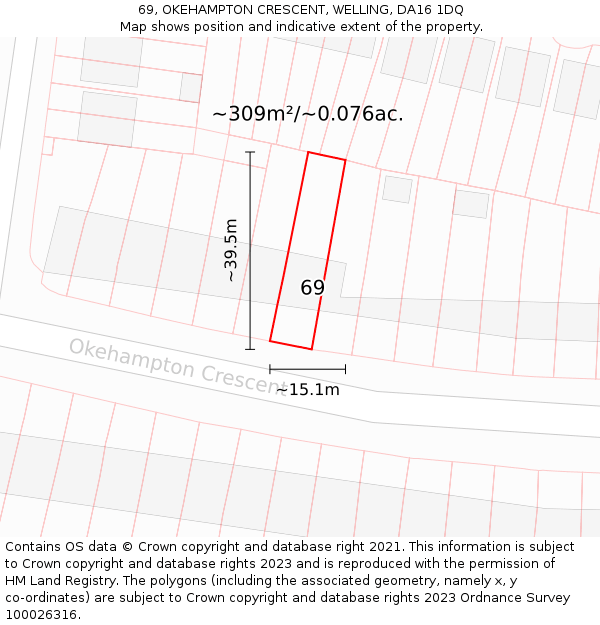 69, OKEHAMPTON CRESCENT, WELLING, DA16 1DQ: Plot and title map