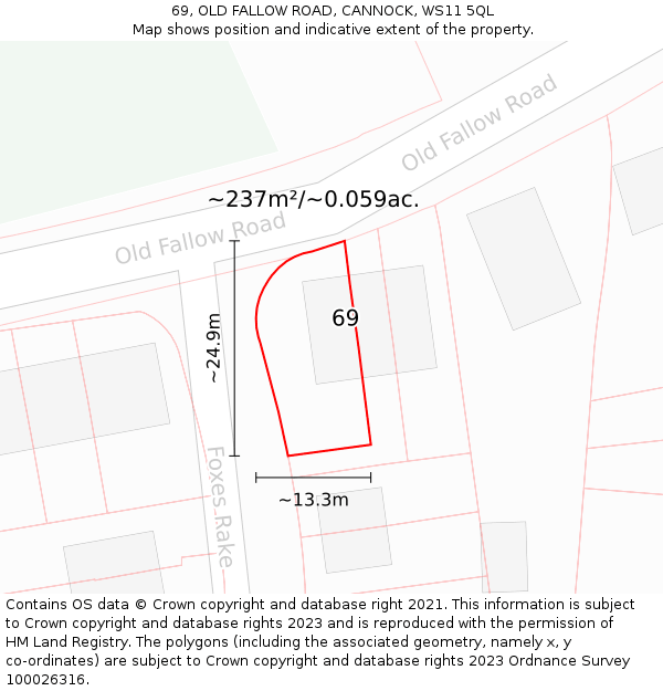 69, OLD FALLOW ROAD, CANNOCK, WS11 5QL: Plot and title map