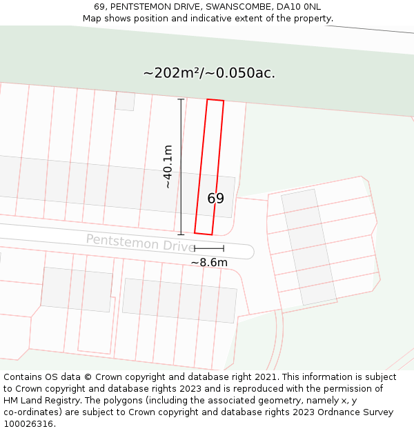 69, PENTSTEMON DRIVE, SWANSCOMBE, DA10 0NL: Plot and title map