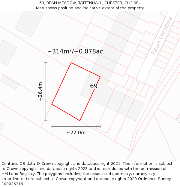 69, REAN MEADOW, TATTENHALL, CHESTER, CH3 9PU: Plot and title map