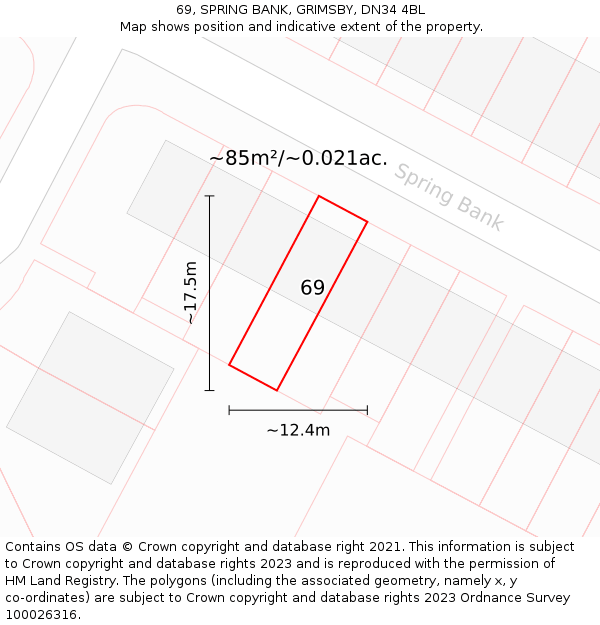 69, SPRING BANK, GRIMSBY, DN34 4BL: Plot and title map