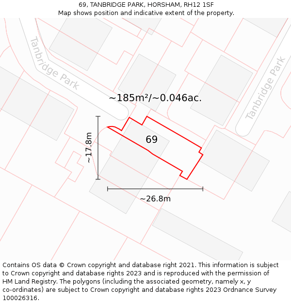 69, TANBRIDGE PARK, HORSHAM, RH12 1SF: Plot and title map