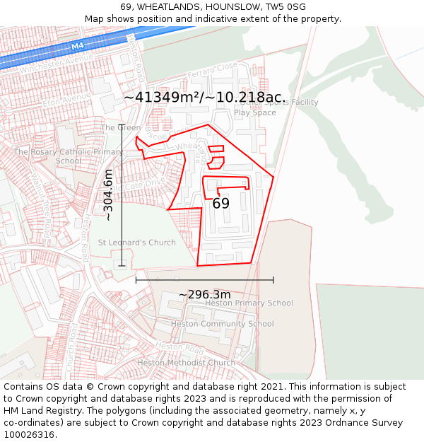 69, WHEATLANDS, HOUNSLOW, TW5 0SG: Plot and title map