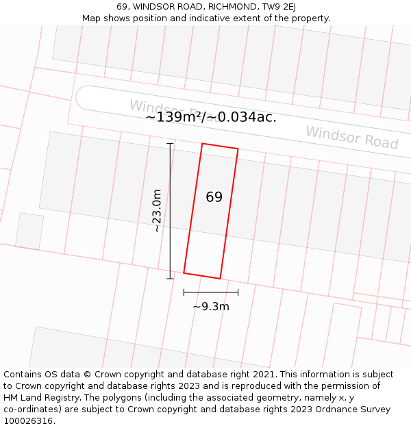 69, WINDSOR ROAD, RICHMOND, TW9 2EJ: Plot and title map