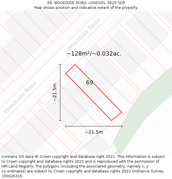 69, WOODSIDE ROAD, LONDON, SE25 5DP: Plot and title map