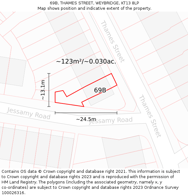 69B, THAMES STREET, WEYBRIDGE, KT13 8LP: Plot and title map