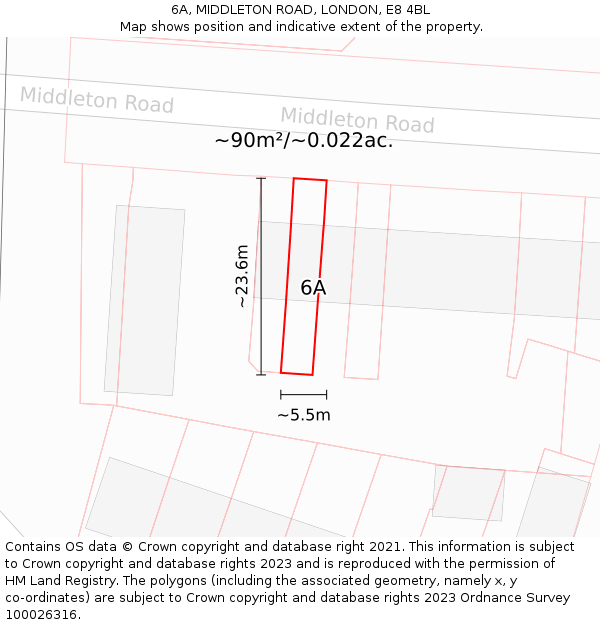 6A, MIDDLETON ROAD, LONDON, E8 4BL: Plot and title map
