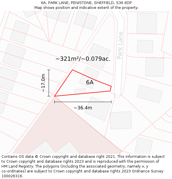 6A, PARK LANE, PENISTONE, SHEFFIELD, S36 6DP: Plot and title map