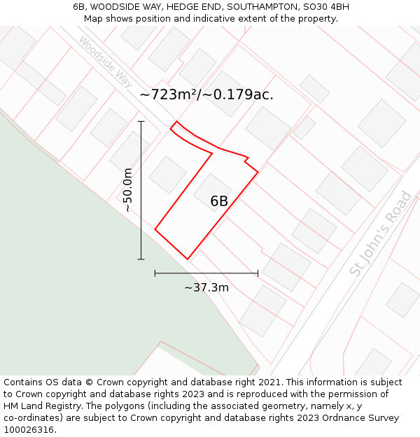 6B, WOODSIDE WAY, HEDGE END, SOUTHAMPTON, SO30 4BH: Plot and title map