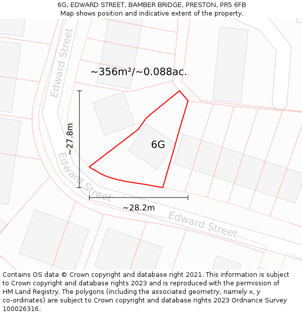 6G, EDWARD STREET, BAMBER BRIDGE, PRESTON, PR5 6FB: Plot and title map