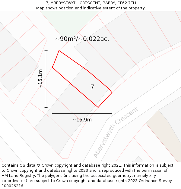 7, ABERYSTWYTH CRESCENT, BARRY, CF62 7EH: Plot and title map