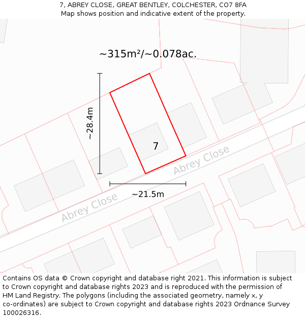 7, ABREY CLOSE, GREAT BENTLEY, COLCHESTER, CO7 8FA: Plot and title map