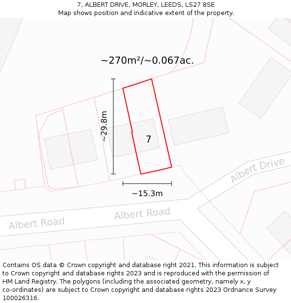 7, ALBERT DRIVE, MORLEY, LEEDS, LS27 8SE: Plot and title map