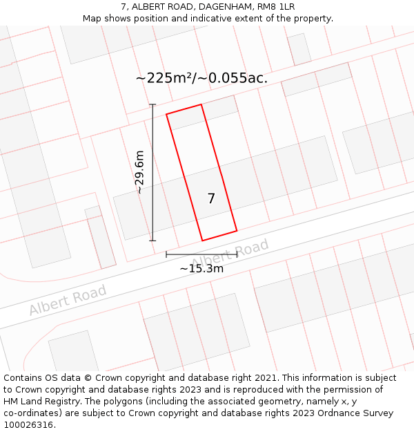 7, ALBERT ROAD, DAGENHAM, RM8 1LR: Plot and title map