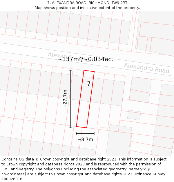 7, ALEXANDRA ROAD, RICHMOND, TW9 2BT: Plot and title map