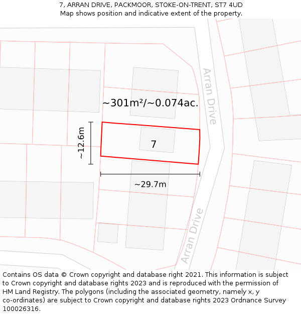 7, ARRAN DRIVE, PACKMOOR, STOKE-ON-TRENT, ST7 4UD: Plot and title map