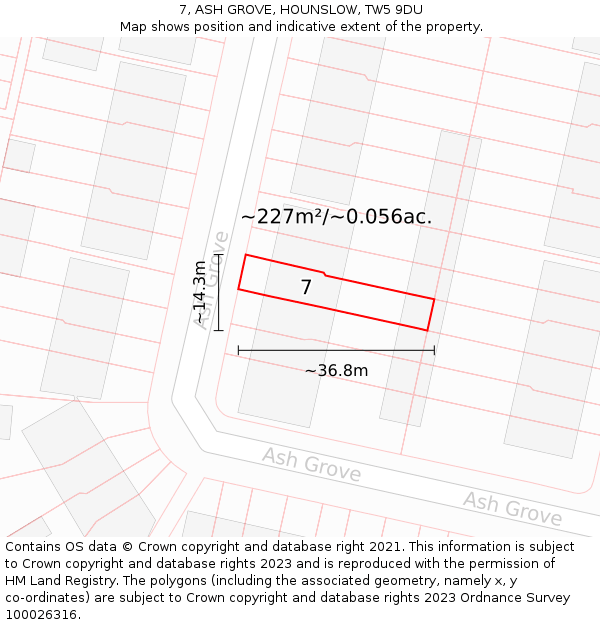 7, ASH GROVE, HOUNSLOW, TW5 9DU: Plot and title map
