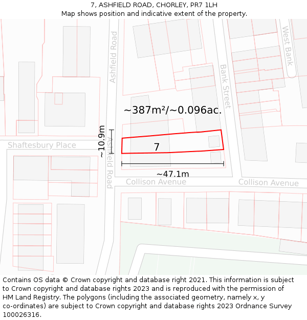 7, ASHFIELD ROAD, CHORLEY, PR7 1LH: Plot and title map