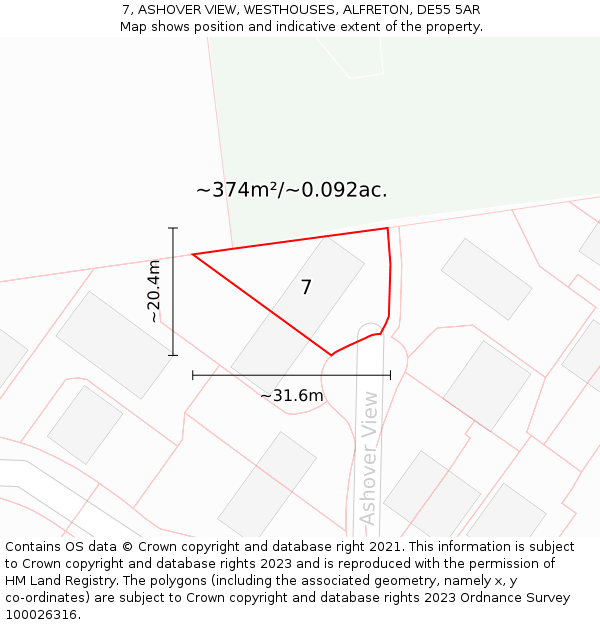 7, ASHOVER VIEW, WESTHOUSES, ALFRETON, DE55 5AR: Plot and title map