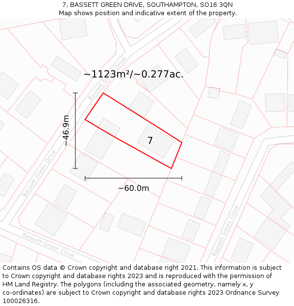 7, BASSETT GREEN DRIVE, SOUTHAMPTON, SO16 3QN: Plot and title map