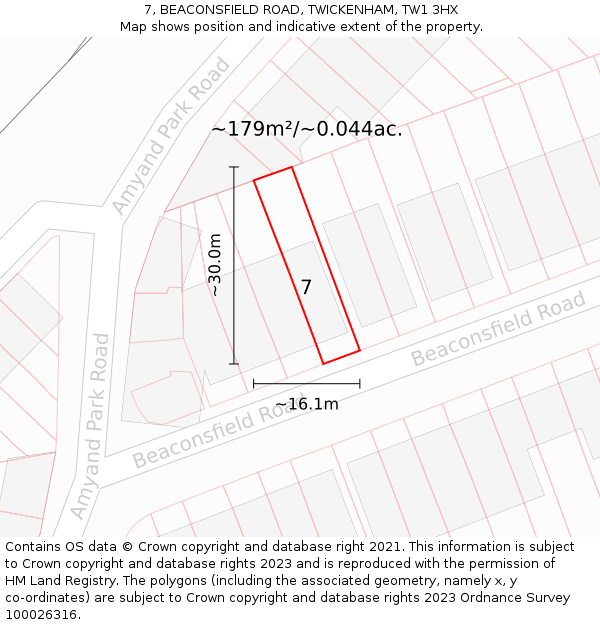 7, BEACONSFIELD ROAD, TWICKENHAM, TW1 3HX: Plot and title map