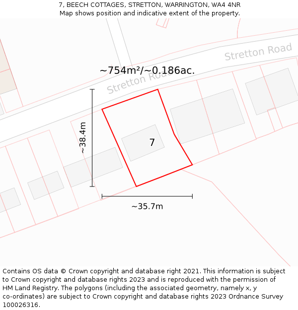 7, BEECH COTTAGES, STRETTON, WARRINGTON, WA4 4NR: Plot and title map