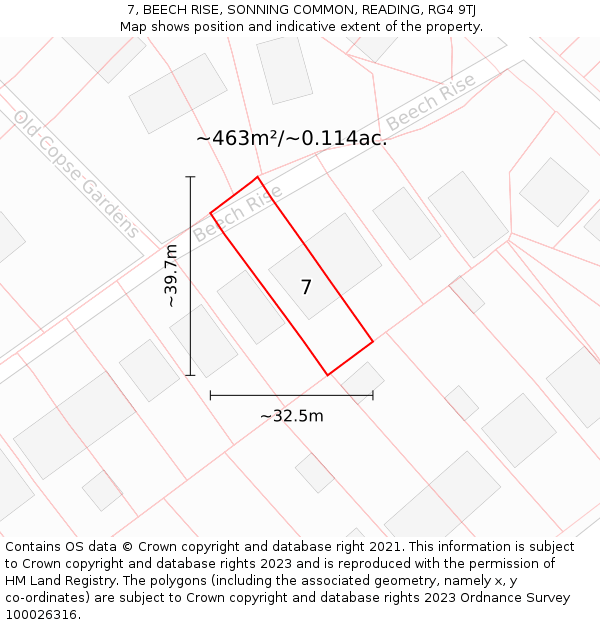 7, BEECH RISE, SONNING COMMON, READING, RG4 9TJ: Plot and title map