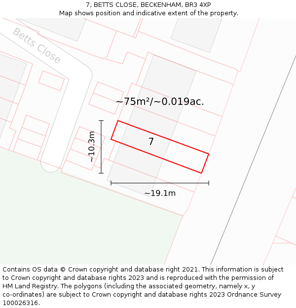7, BETTS CLOSE, BECKENHAM, BR3 4XP: Plot and title map
