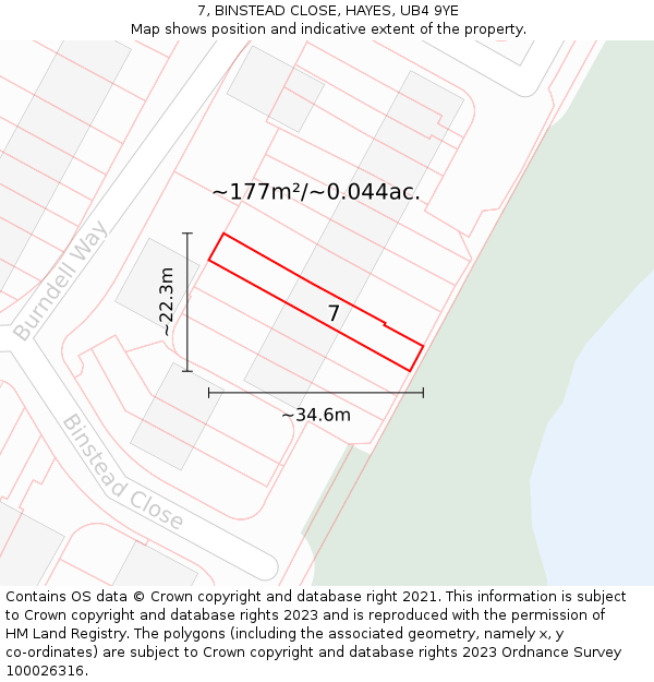7, BINSTEAD CLOSE, HAYES, UB4 9YE: Plot and title map