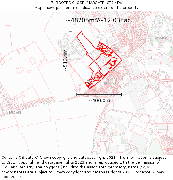 7, BOOTES CLOSE, MARGATE, CT9 4FW: Plot and title map