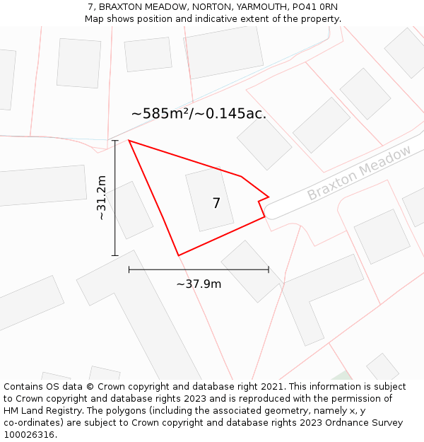 7, BRAXTON MEADOW, NORTON, YARMOUTH, PO41 0RN: Plot and title map