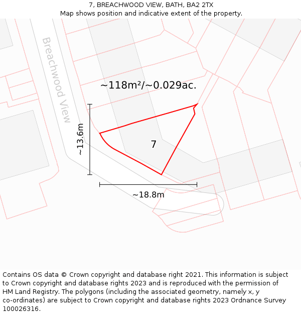 7, BREACHWOOD VIEW, BATH, BA2 2TX: Plot and title map